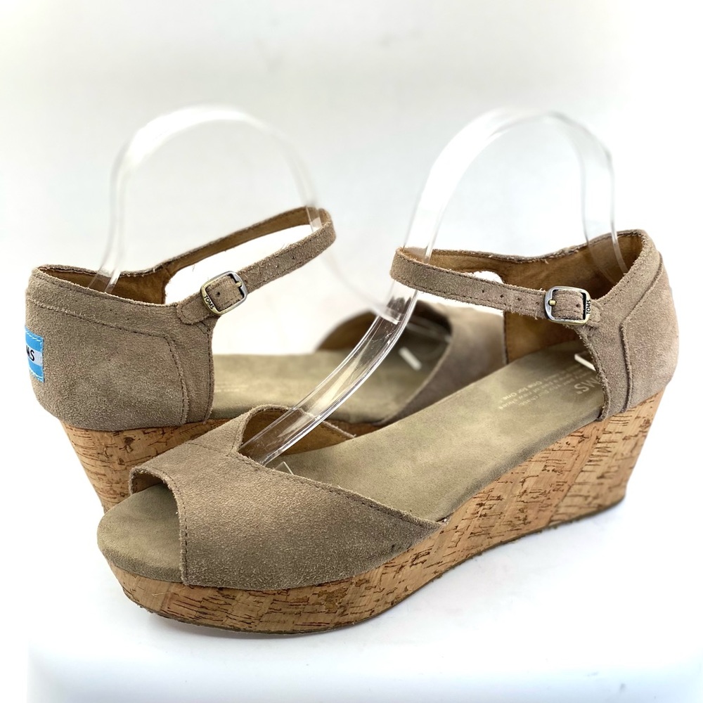 TOMS suede cork wedge platform sandals size 9.5